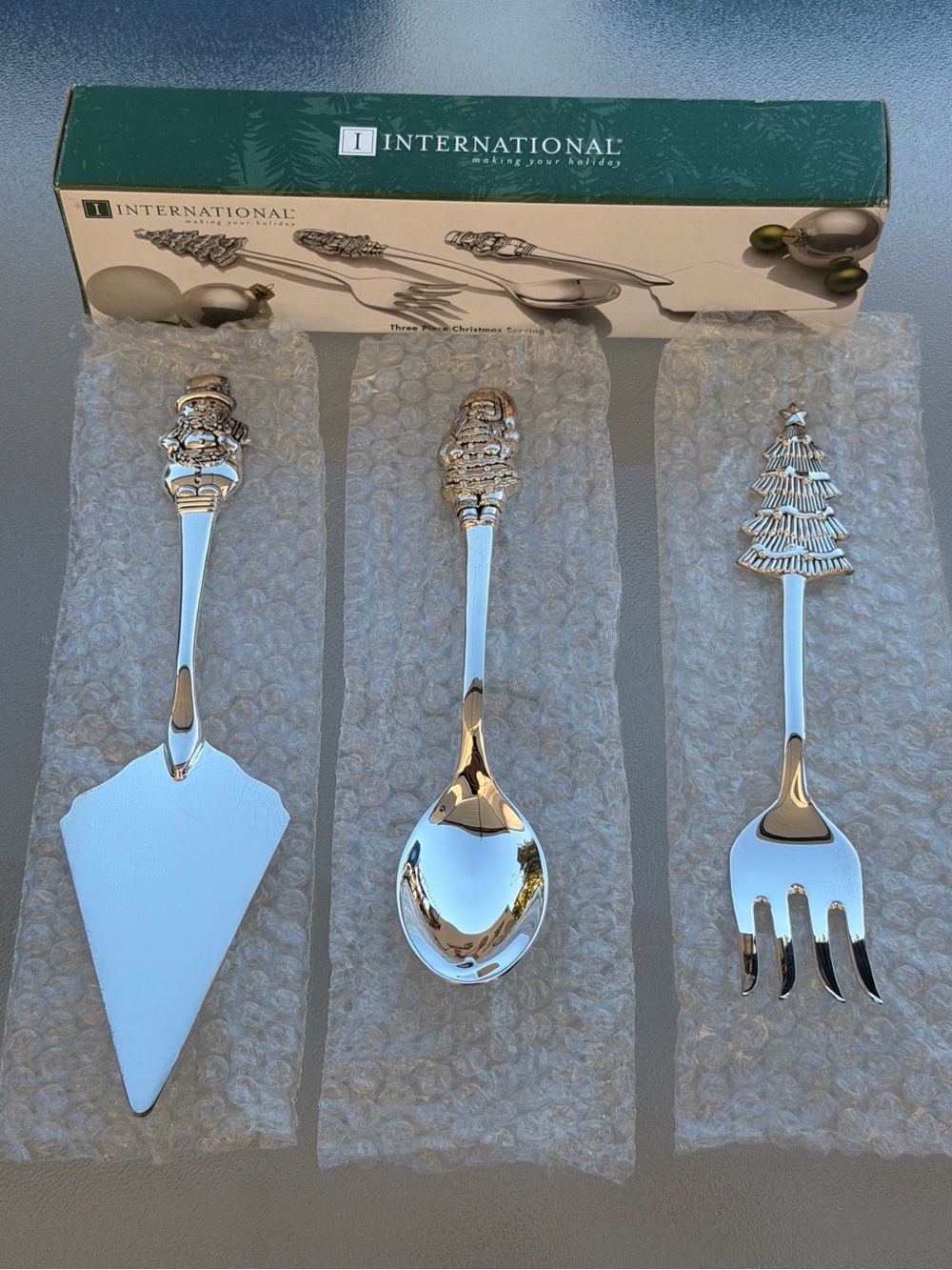 International Stainless Steel Christmas Serving Set in Silver